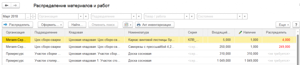 Распределене материалов и работ